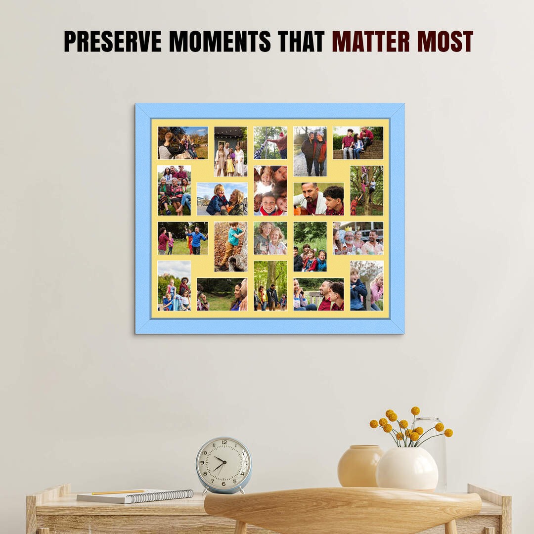 80x70cm Baby Blue Modern Multi Aperture Photo Frame - Fits 6x4" (x18) & 4x4" (x2) Photos | Collage Frame thumbnail 2