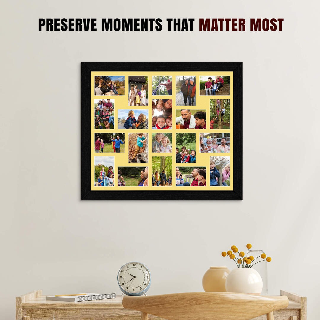 80x70cm Black Modern Multi Aperture Photo Frame Holds 6x4" (x18) & 4x4" (x2) Photos With Primrose Mount | Modern Collage Frame thumbnail 2