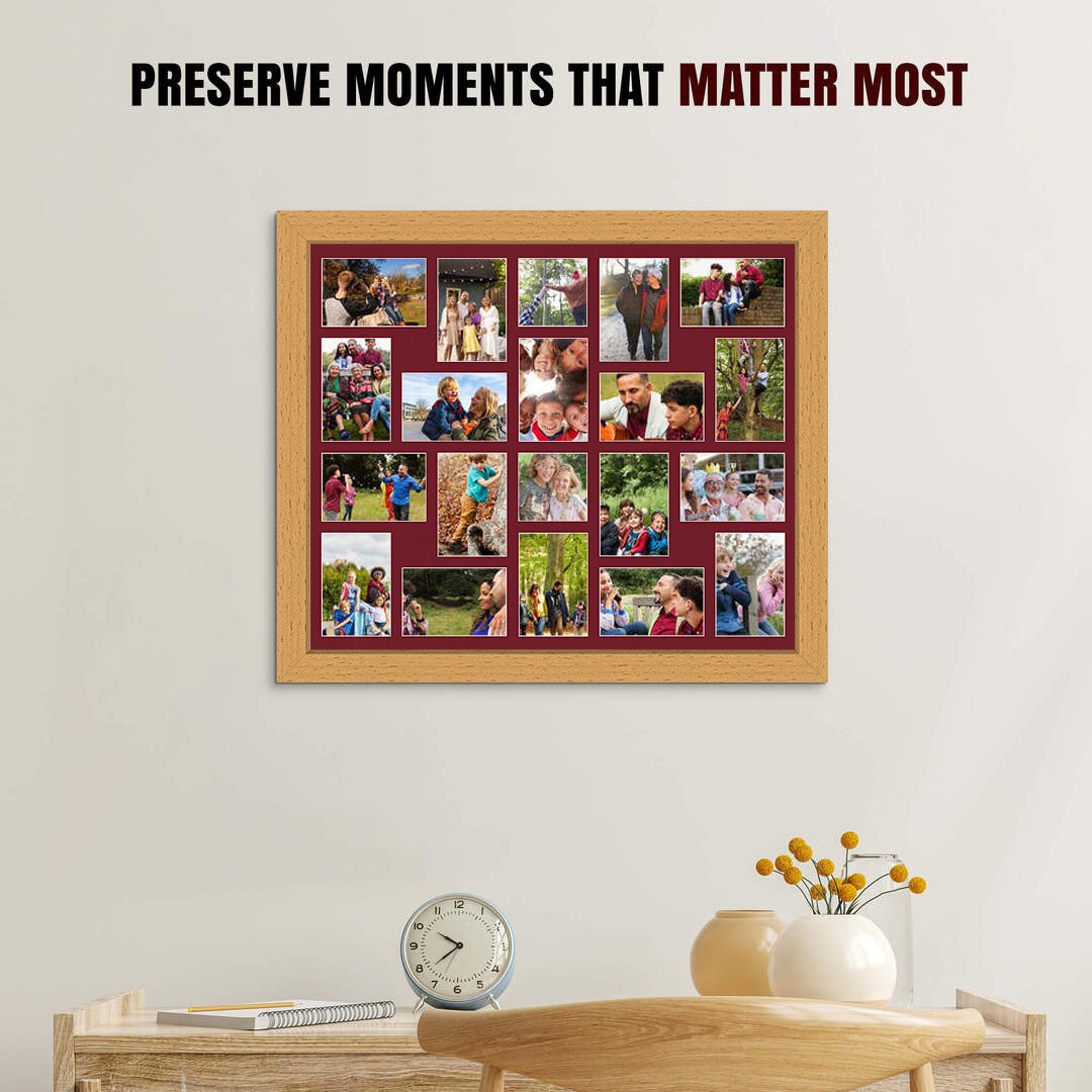 80x70cm Country Pine Modern Multi Aperture Photo Frame - Fits 6x4" (x18) & 4x4" (x2) Photos | Collage Frame thumbnail 2