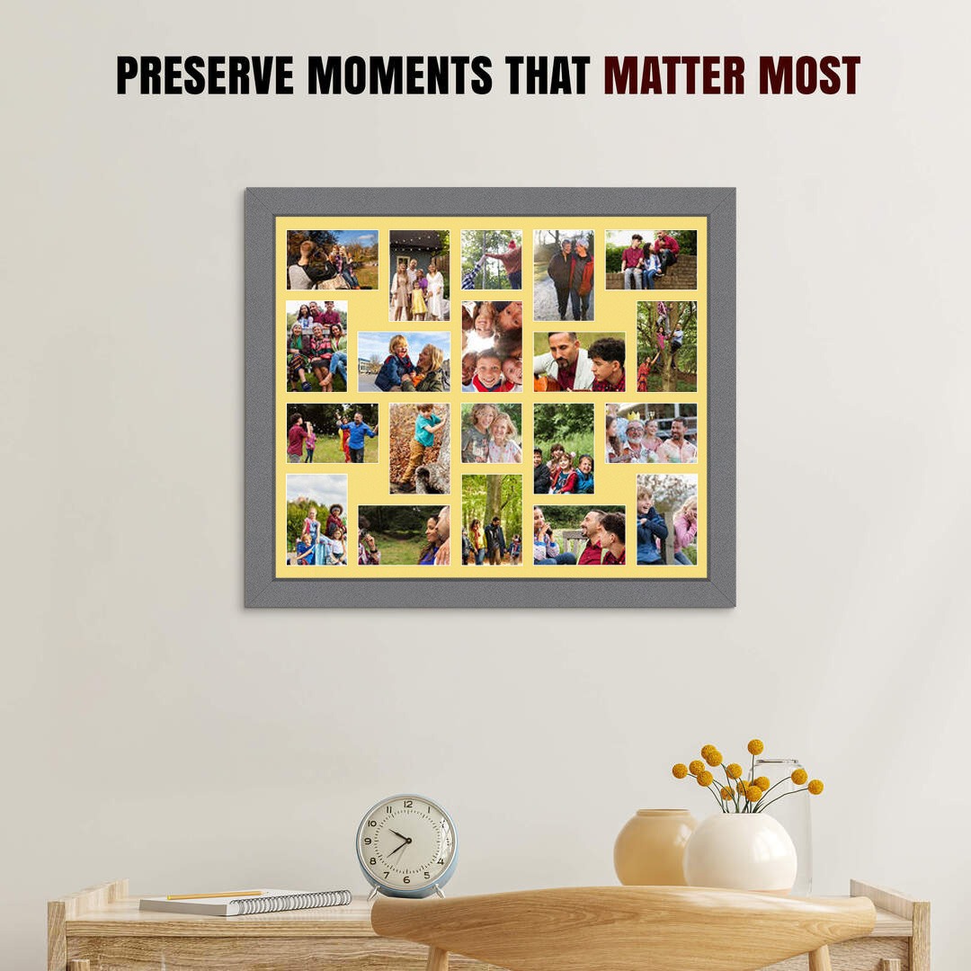 80x70cm Dark Grey Modern Multi Aperture Photo Frame - Fits 6x4" (x18) & 4x4" (x2) Photos | Collage Frame thumbnail 2