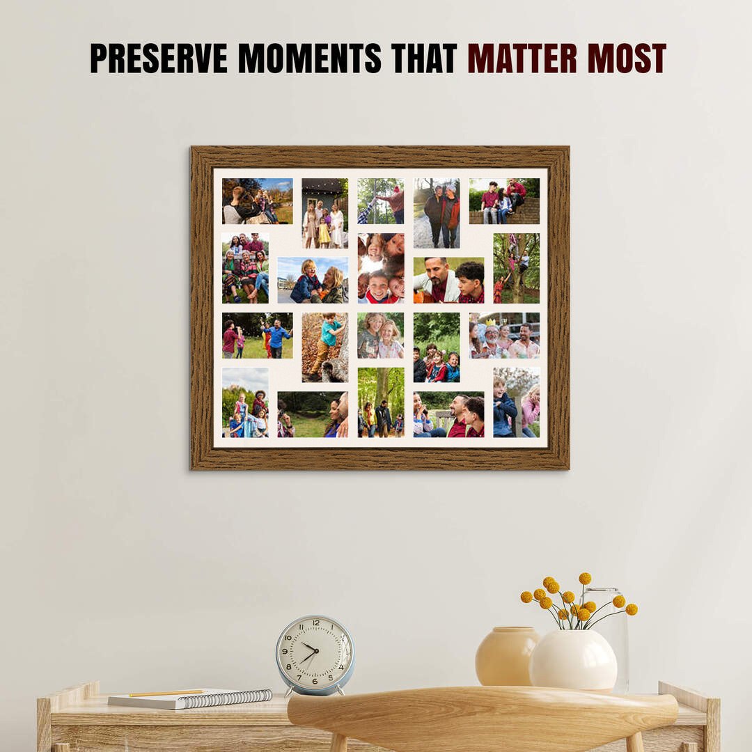 80x70cm Dark Oak Modern Multi Aperture Photo Frame - Fits 6x4" (x18) & 4x4" (x2) Photos | Collage Frame thumbnail 2