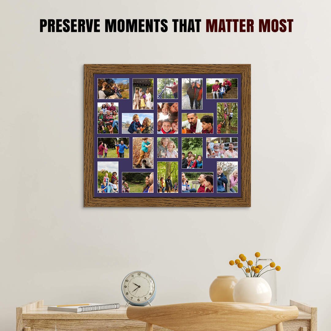 80x70cm Modern Dark Oak Multi Aperture Photo Frame - Fits 6x4" (x18) & 4x4" (x2) Photos | Collage Frame thumbnail 2