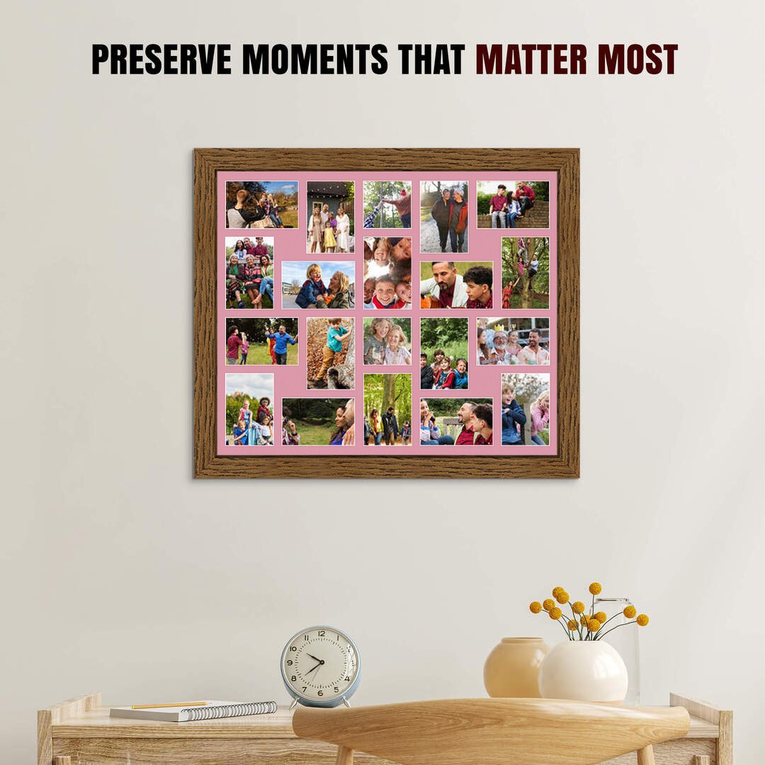 80x70cm Modern Dark Oak Multi Aperture Photo Frame - Fits 6x4" (x18) & 4x4" (x2) Photos | Collage Frame thumbnail 2