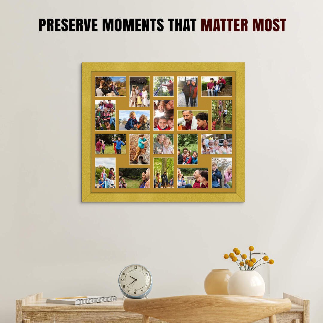 80x70cm Gold Modern Multi Aperture Photo Frame - Fits 6x4" (x18) & 4x4" (x2) Photos | Collage Frame thumbnail 2
