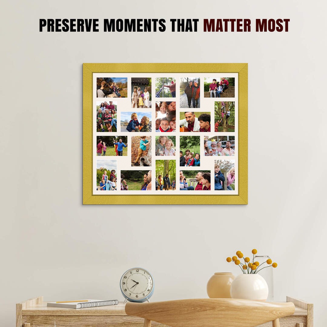 80x70cm Modern Gold Multi Aperture Photo Frame - Fits 6x4" (x18) & 4x4" (x2) Photos | Collage Frame thumbnail 2