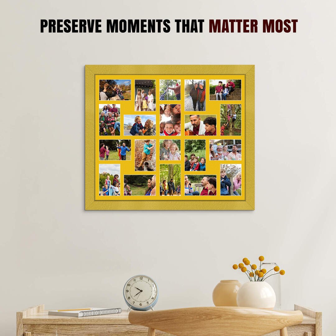 80x70cm Modern Gold Multi Aperture Photo Frame - Fits 6x4" (x18) & 4x4" (x2) Photos | Collage Frame thumbnail 2