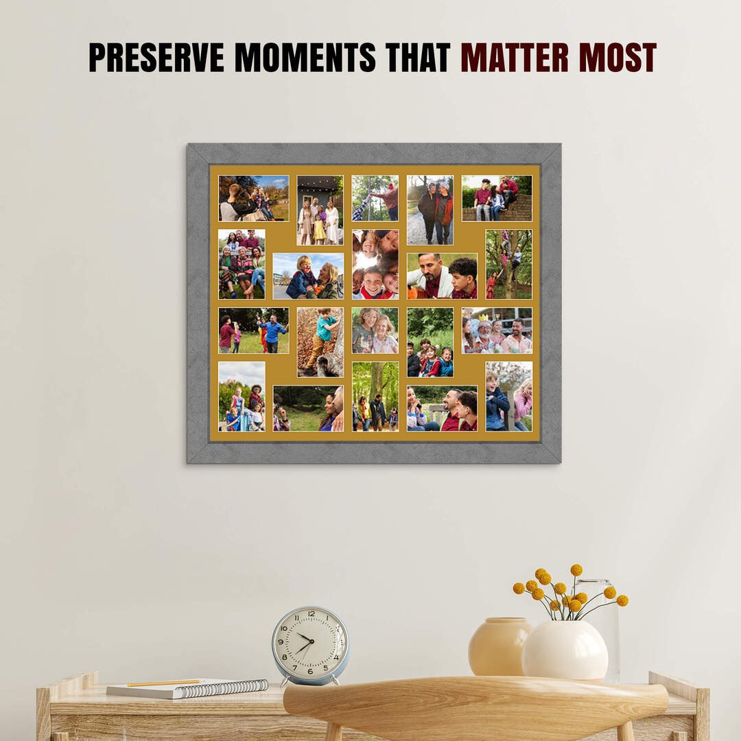 80x70cm Modern Grey Marble Multi Aperture Photo Frame - Fits 6x4" (x18) & 4x4" (x2) Photos | Collage Frame thumbnail 2