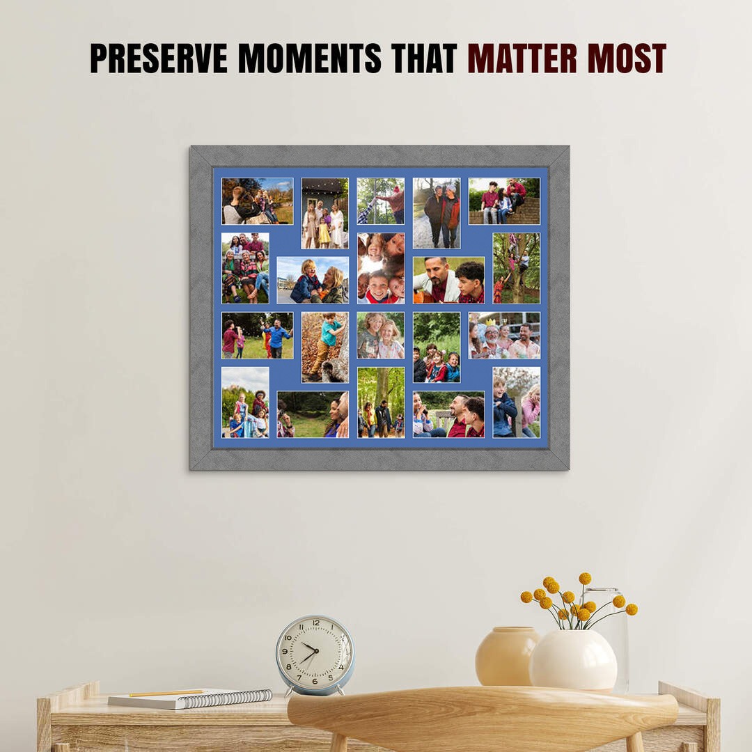 80x70cm Modern Grey Marble Multi Aperture Photo Frame - Fits 6x4" (x18) & 4x4" (x2) Photos | Collage Frame thumbnail 2