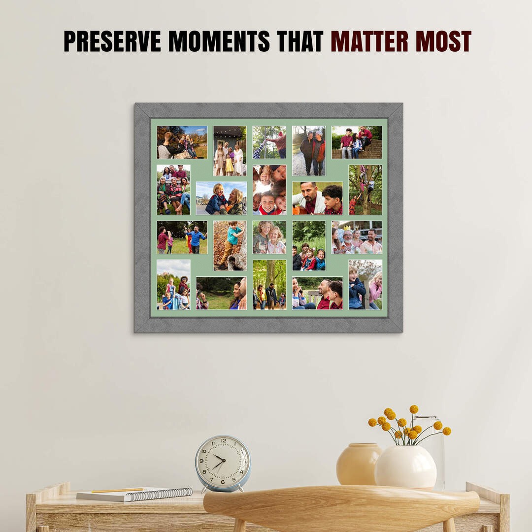 80x70cm Modern Grey Marble Multi Aperture Photo Frame - Fits 6x4" (x18) & 4x4" (x2) Photos | Collage Frame thumbnail 2