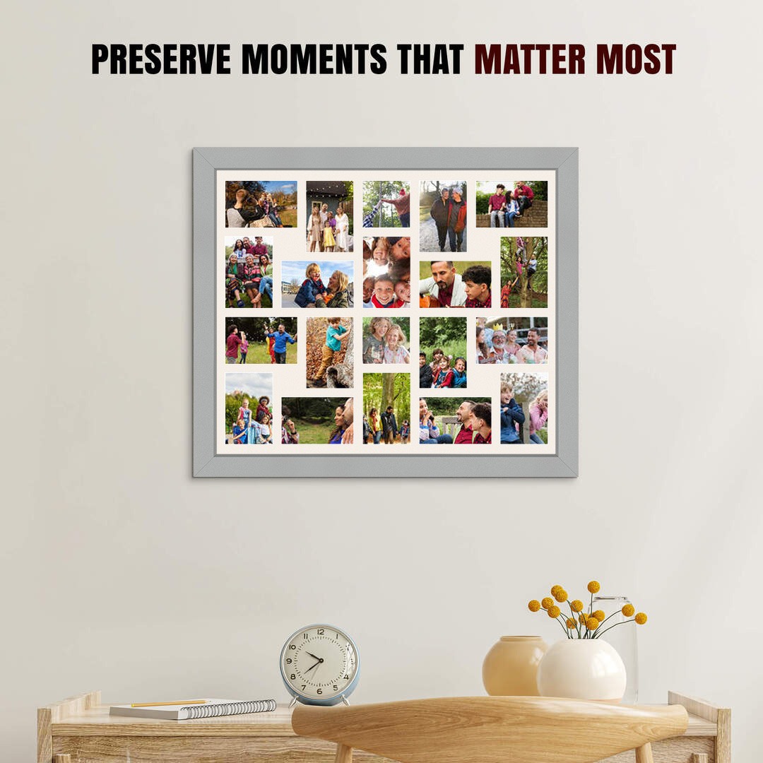 80x70cm Light Grey Modern Multi Aperture Photo Frame - Fits 6x4" (x18) & 4x4" (x2) Photos | Collage Frame thumbnail 2