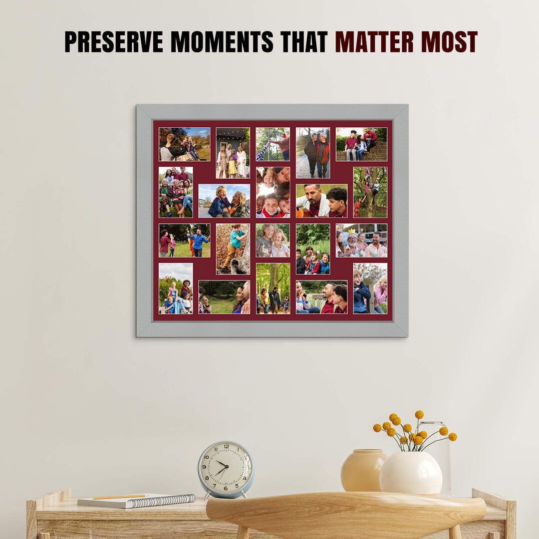 80x70cm Light Grey Modern Multi Aperture Photo Frame - Fits 6x4" (x18) & 4x4" (x2) Photos | Collage Frame thumbnail 2