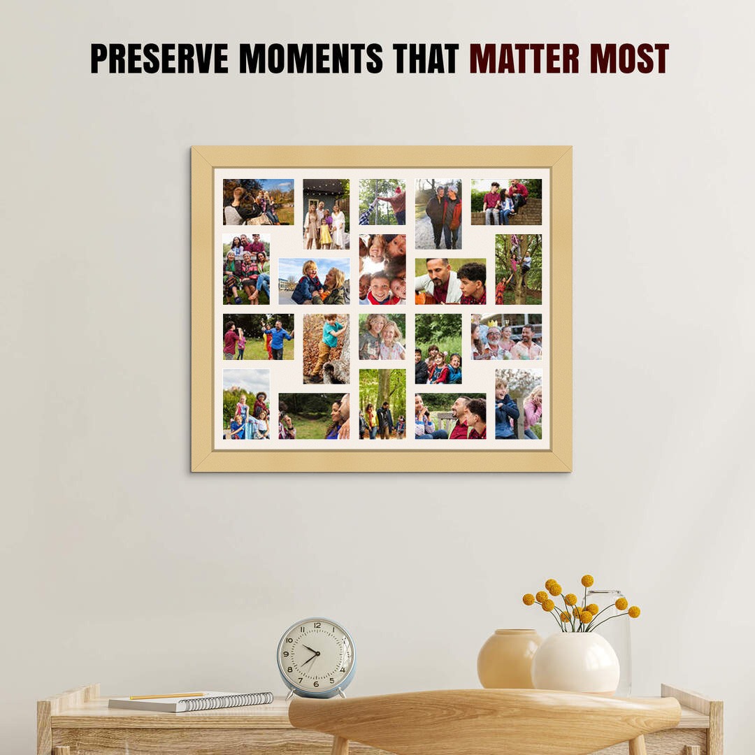 80x70cm Modern Mustard Yellow Multi Aperture Photo Frame - Fits 6x4" (x18) & 4x4" (x2) Photos | Collage Frame thumbnail 2