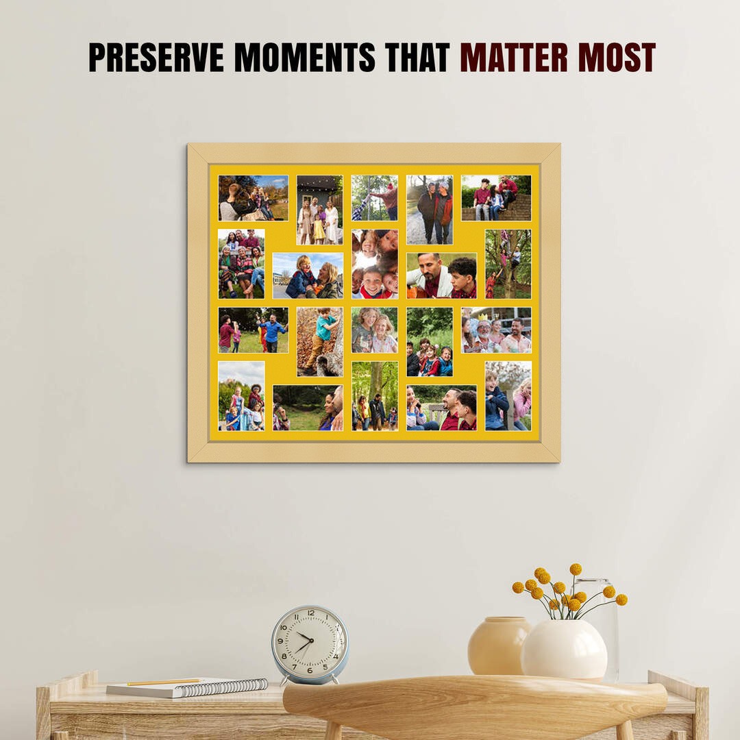 80x70cm Mustard Yellow Modern Multi Aperture Photo Frame - Fits 6x4" (x18) & 4x4" (x2) Photos | Collage Frame thumbnail 2