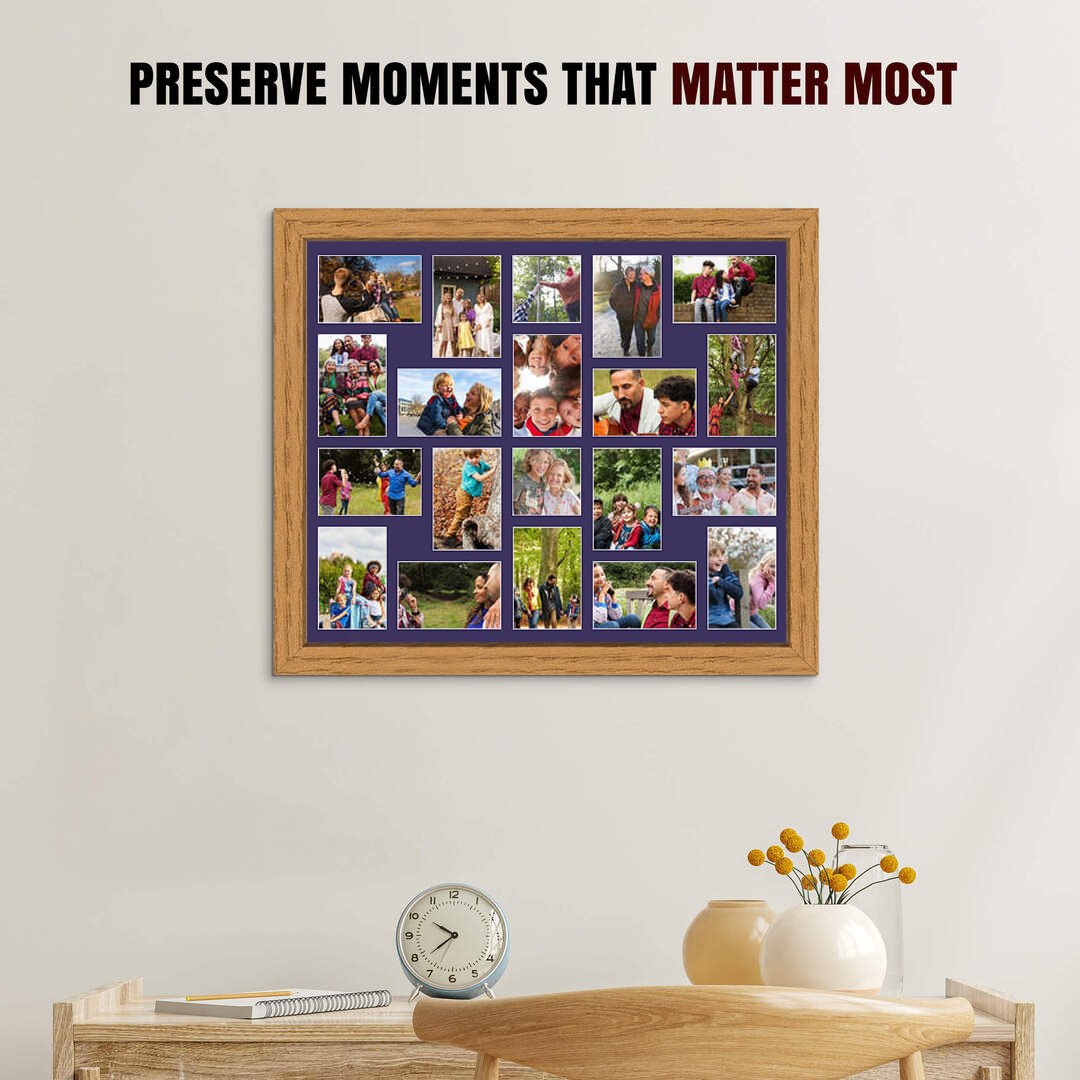 80x70cm Modern Oak Multi Aperture Photo Frame - Fits 6x4" (x18) & 4x4" (x2) Photos | Collage Frame thumbnail 2