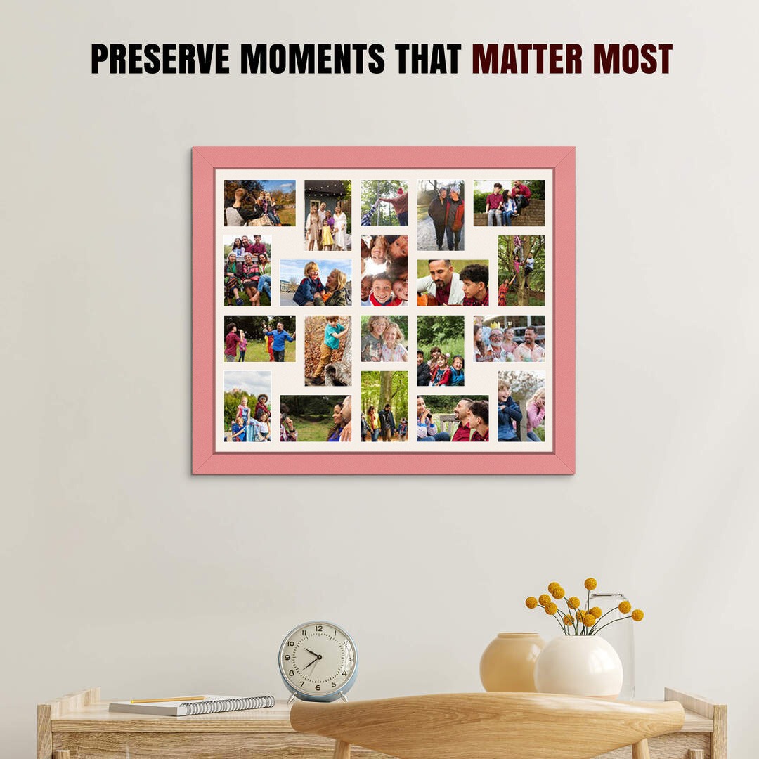 80x70cm Pastel Pink Modern Multi Aperture Photo Frame - Fits 6x4" (x18) & 4x4" (x2) Photos | Collage Frame thumbnail 2