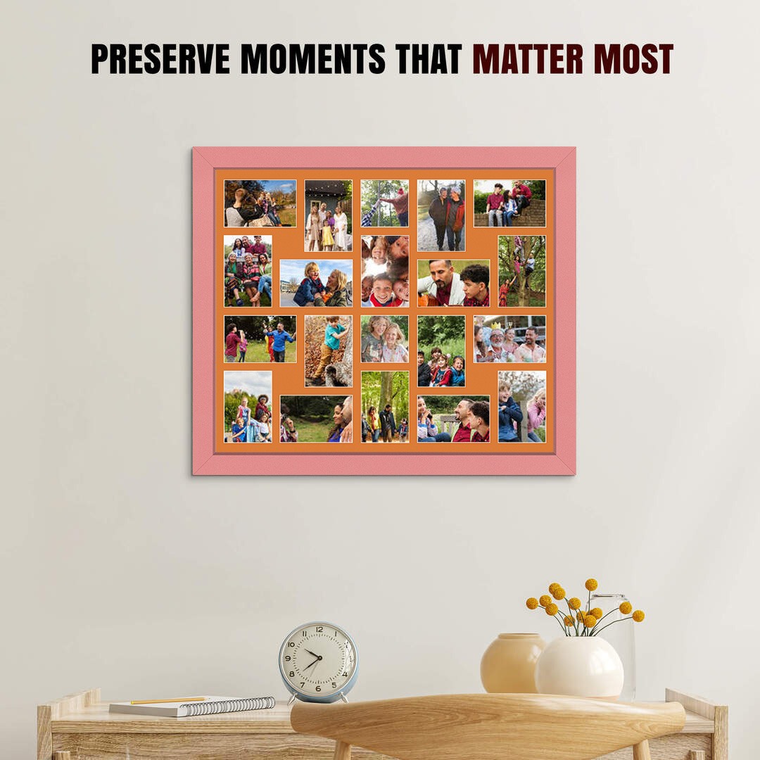 80x70cm Pastel Pink Modern Multi Aperture Photo Frame - Fits 6x4" (x18) & 4x4" (x2) Photos | Collage Frame thumbnail 2