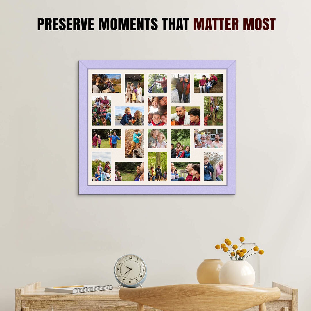 80x70cm Modern Purple Multi Aperture Photo Frame - Fits 6x4" (x18) & 4x4" (x2) Photos | Collage Frame thumbnail 2