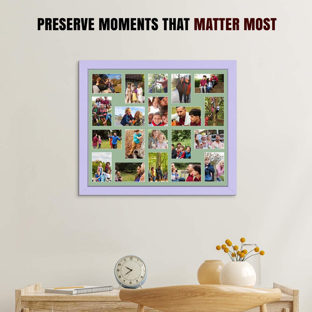 80x70cm Modern Purple Multi Aperture Photo Frame - Fits 6x4" (x18) & 4x4" (x2) Photos | Collage Frame thumbnail 2