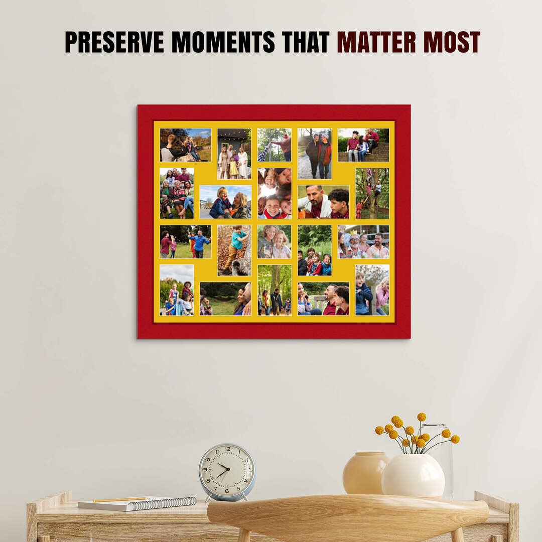 80x70cm Modern Red Multi Aperture Photo Frame - Fits 6x4" (x18) & 4x4" (x2) Photos | Collage Frame thumbnail 2