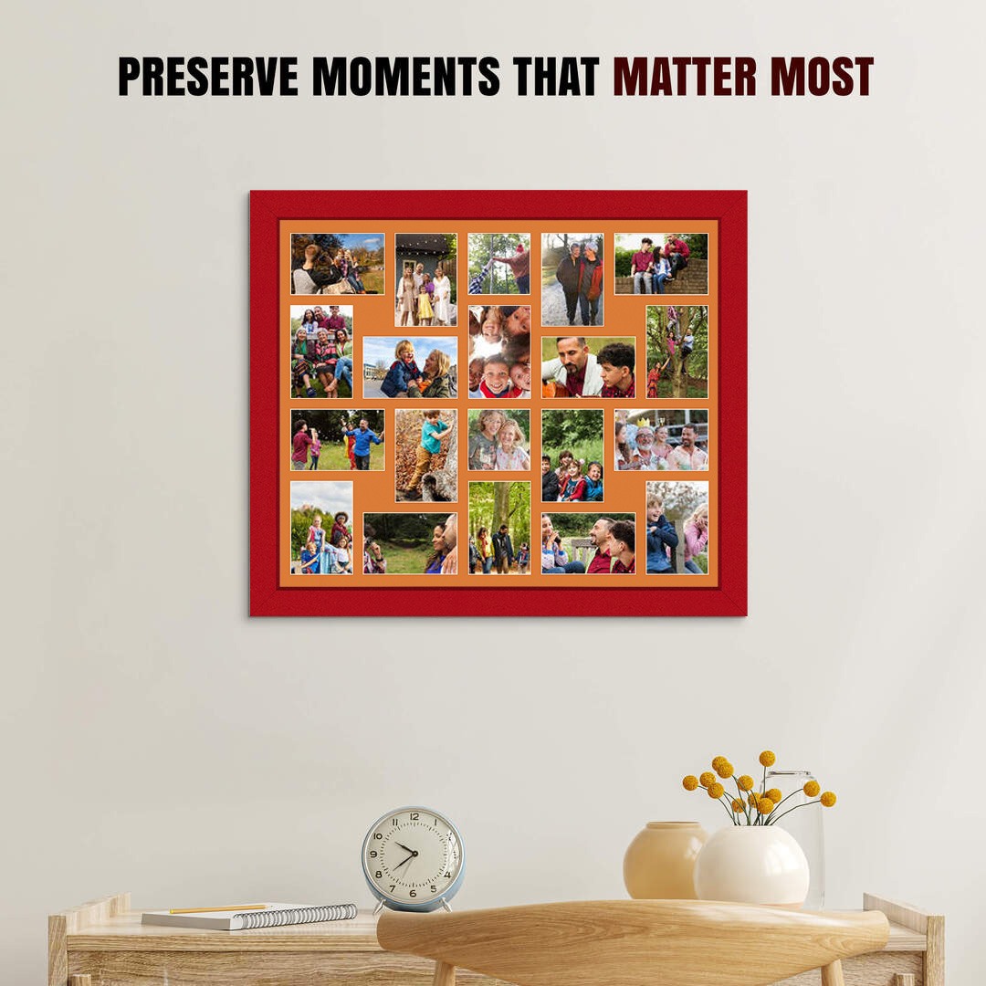 80x70cm Modern Red Multi Aperture Photo Frame - Fits 6x4" (x18) & 4x4" (x2) Photos | Collage Frame thumbnail 2