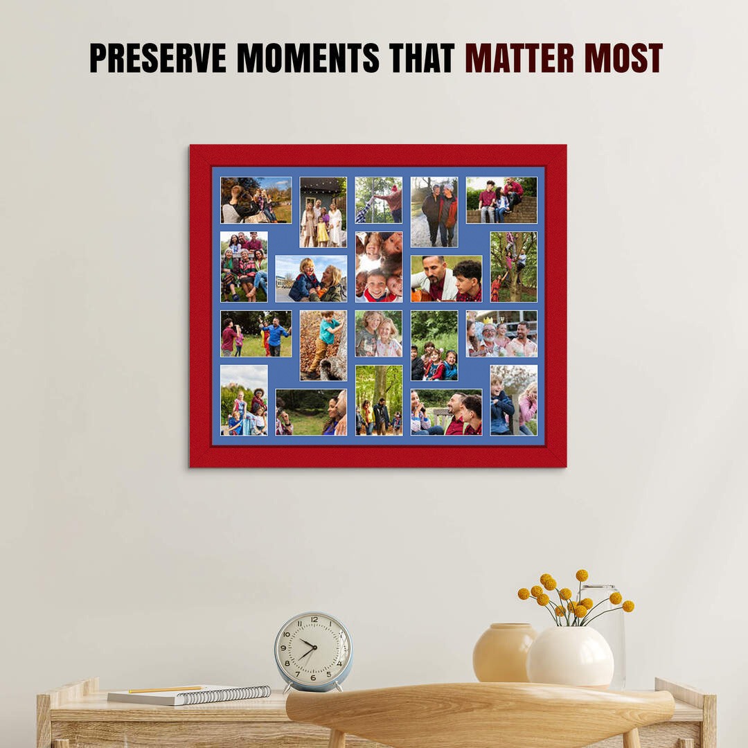 80x70cm Red Modern Multi Aperture Photo Frame - Fits 6x4" (x18) & 4x4" (x2) Photos | Collage Frame thumbnail 2