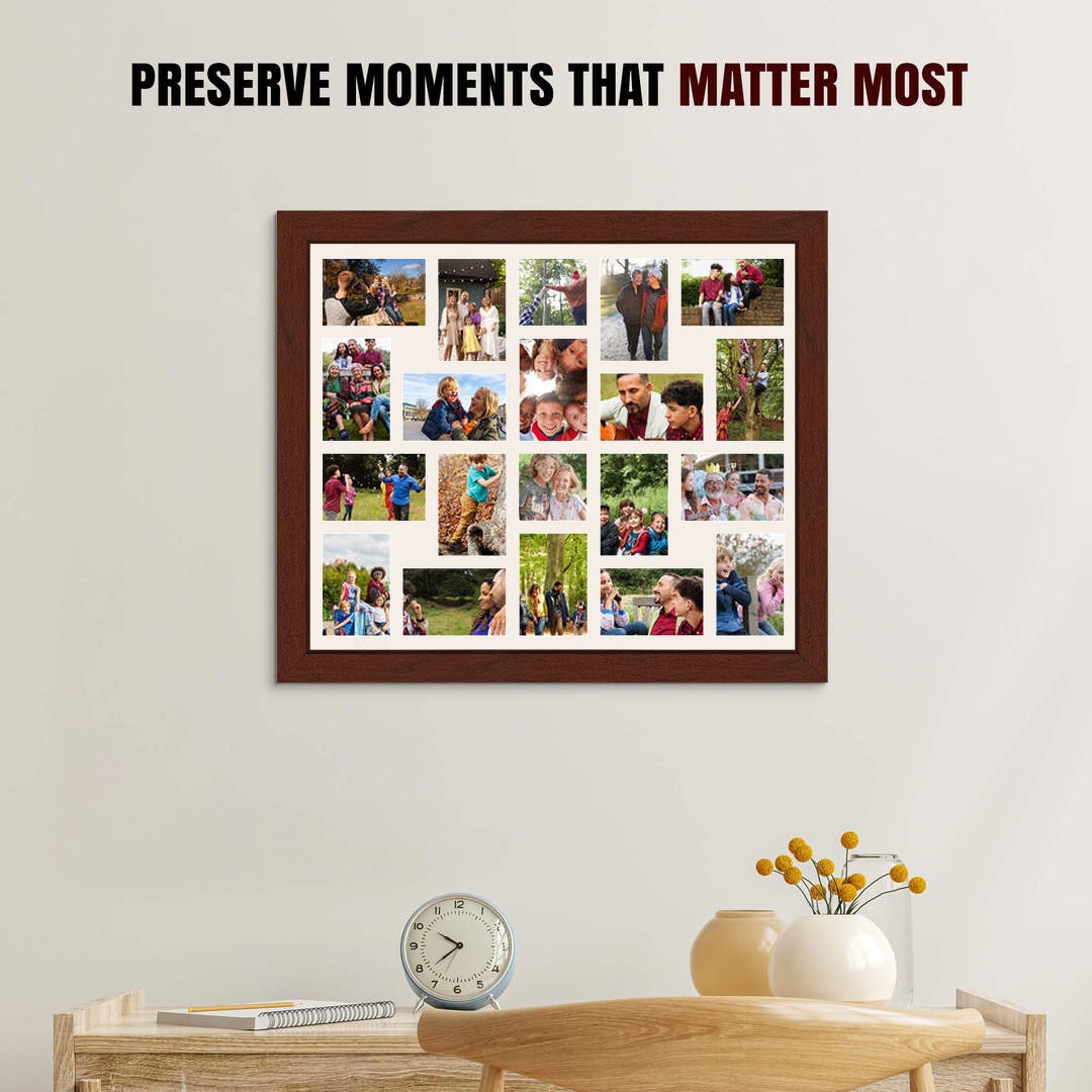 80x70cm Modern Rose Wood Multi Aperture Photo Frame - Fits 6x4" (x18) & 4x4" (x2) Photos | Collage Frame thumbnail 2