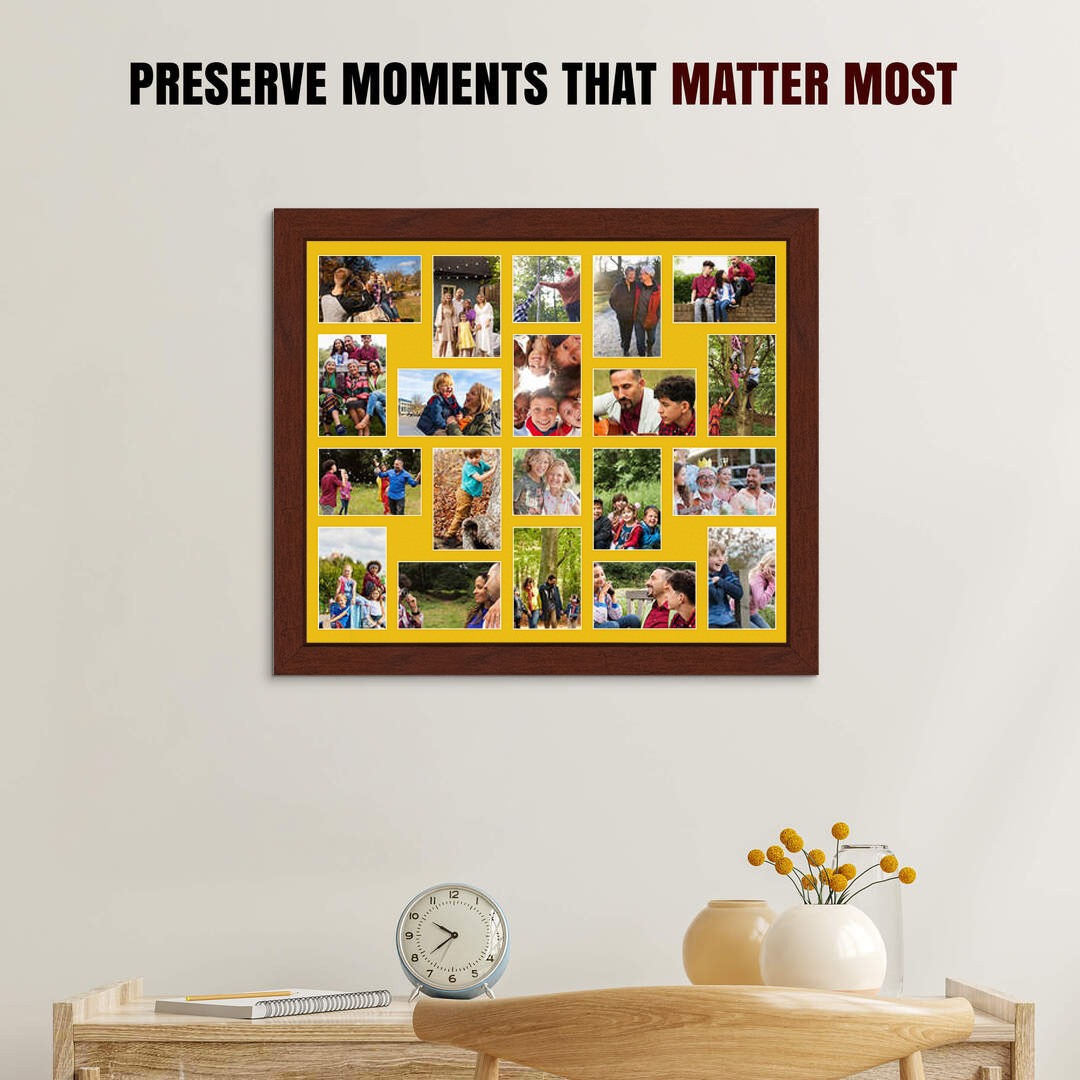 80x70cm Rose Wood Modern Multi Aperture Photo Frame - Fits 6x4" (x18) & 4x4" (x2) Photos | Collage Frame thumbnail 2