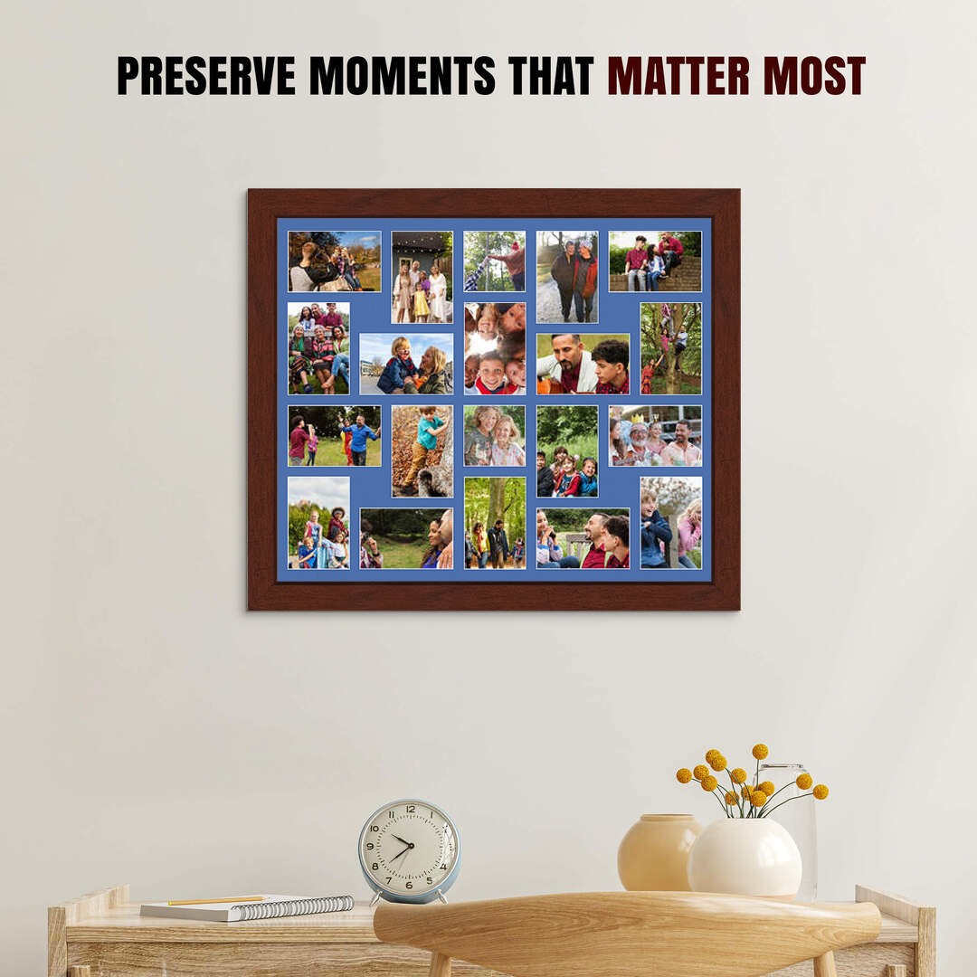 80x70cm Rose Wood Modern Multi Aperture Photo Frame - Fits 6x4" (x18) & 4x4" (x2) Photos | Collage Frame thumbnail 2