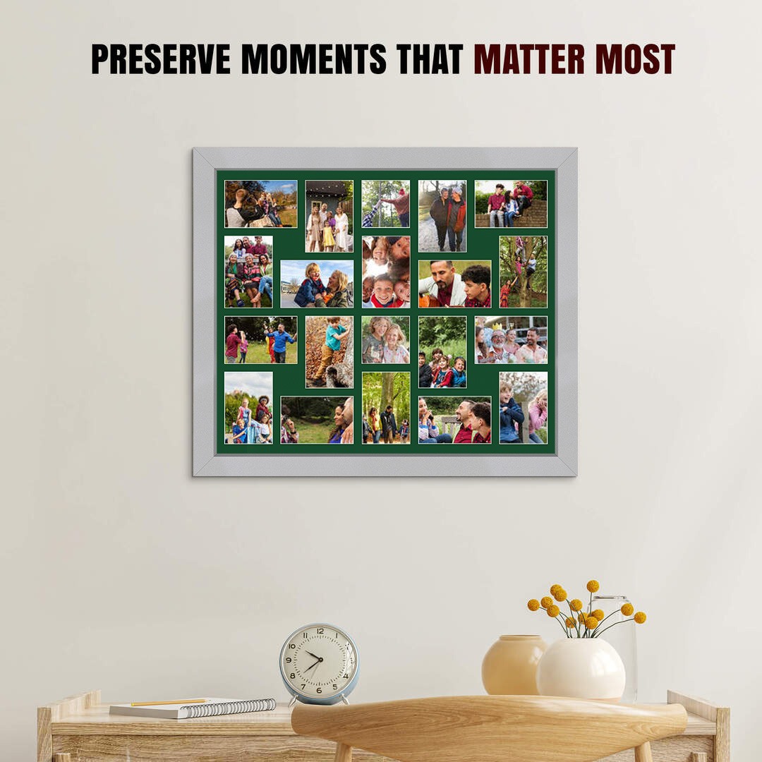 80x70cm Modern Silver Multi Aperture Photo Frame - Fits 6x4" (x18) & 4x4" (x2) Photos | Collage Frame thumbnail 2