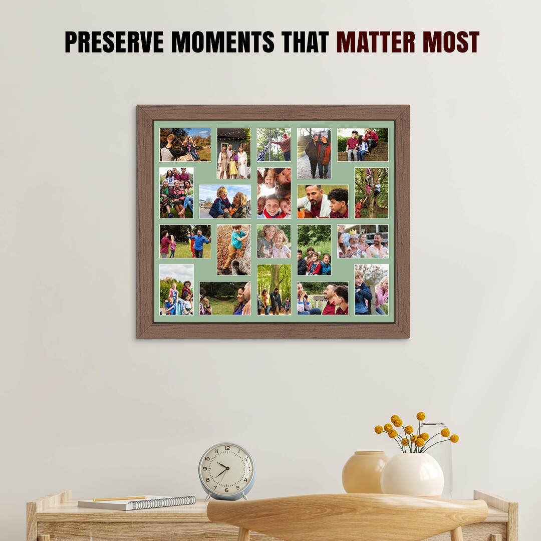 80x70cm Walnut Modern Multi Aperture Photo Frame - Fits 6x4" (x18) & 4x4" (x2) Photos | Collage Frame thumbnail 2