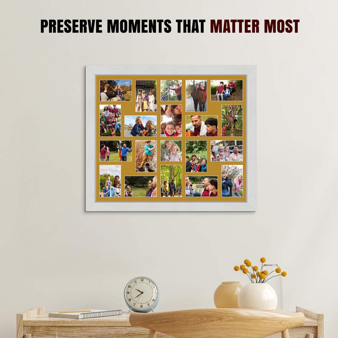 80x70cm Ash White Modern Multi Aperture Photo Frame - Fits 6x4" (x18) & 4x4" (x2) Photos | Collage Frame thumbnail 2