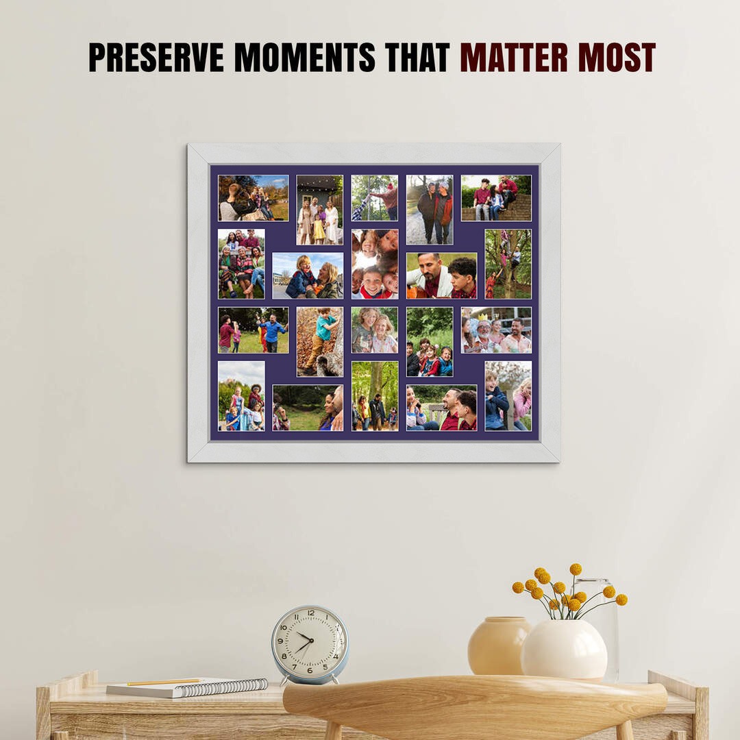 80x70cm Modern Ash White Multi Aperture Photo Frame - Fits 6x4" (x18) & 4x4" (x2) Photos | Collage Frame thumbnail 2