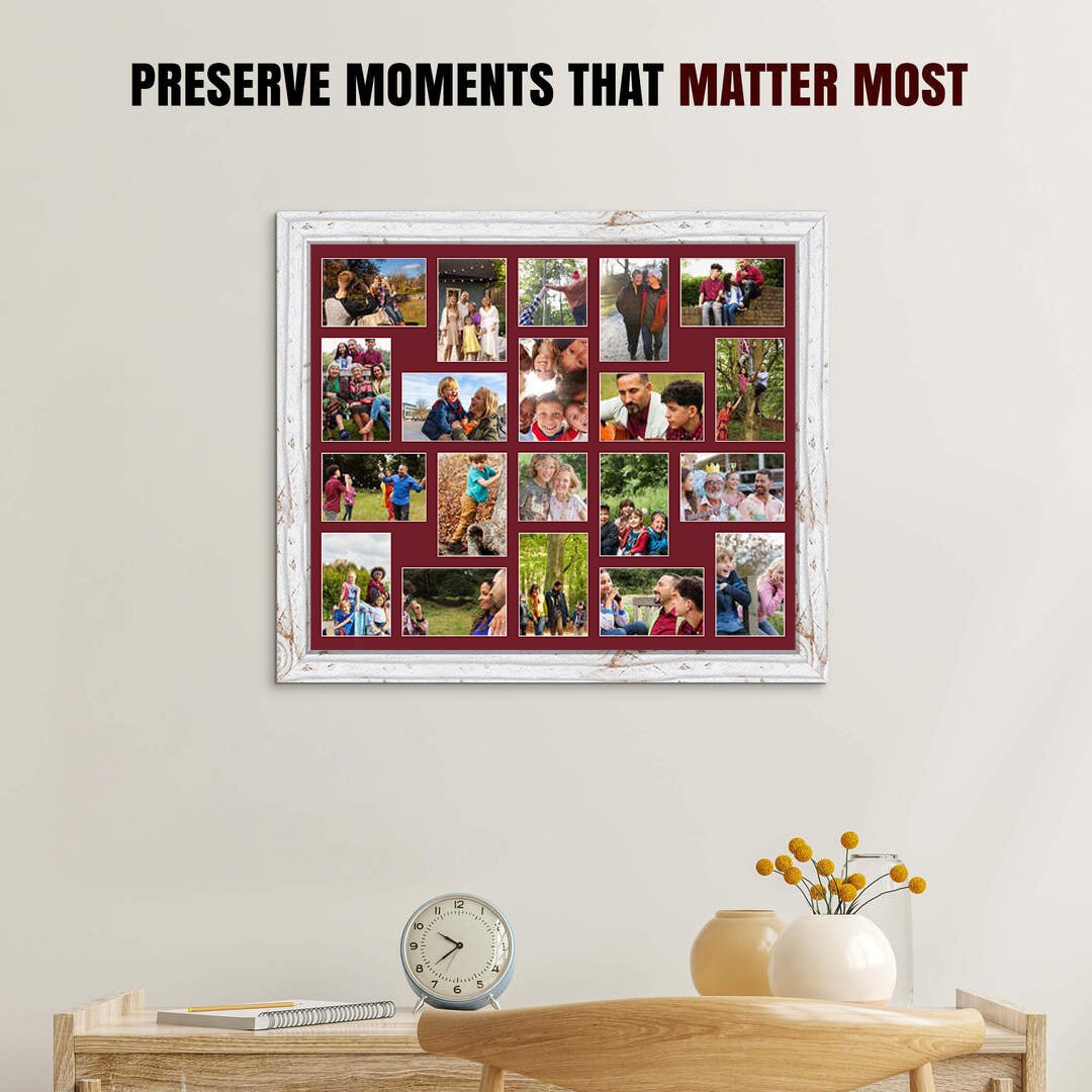 80x70cm White Rustic Modern Multi Aperture Photo Frame - Fits 6x4" (x18) & 4x4" (x2) Photos | Collage Frame thumbnail 2