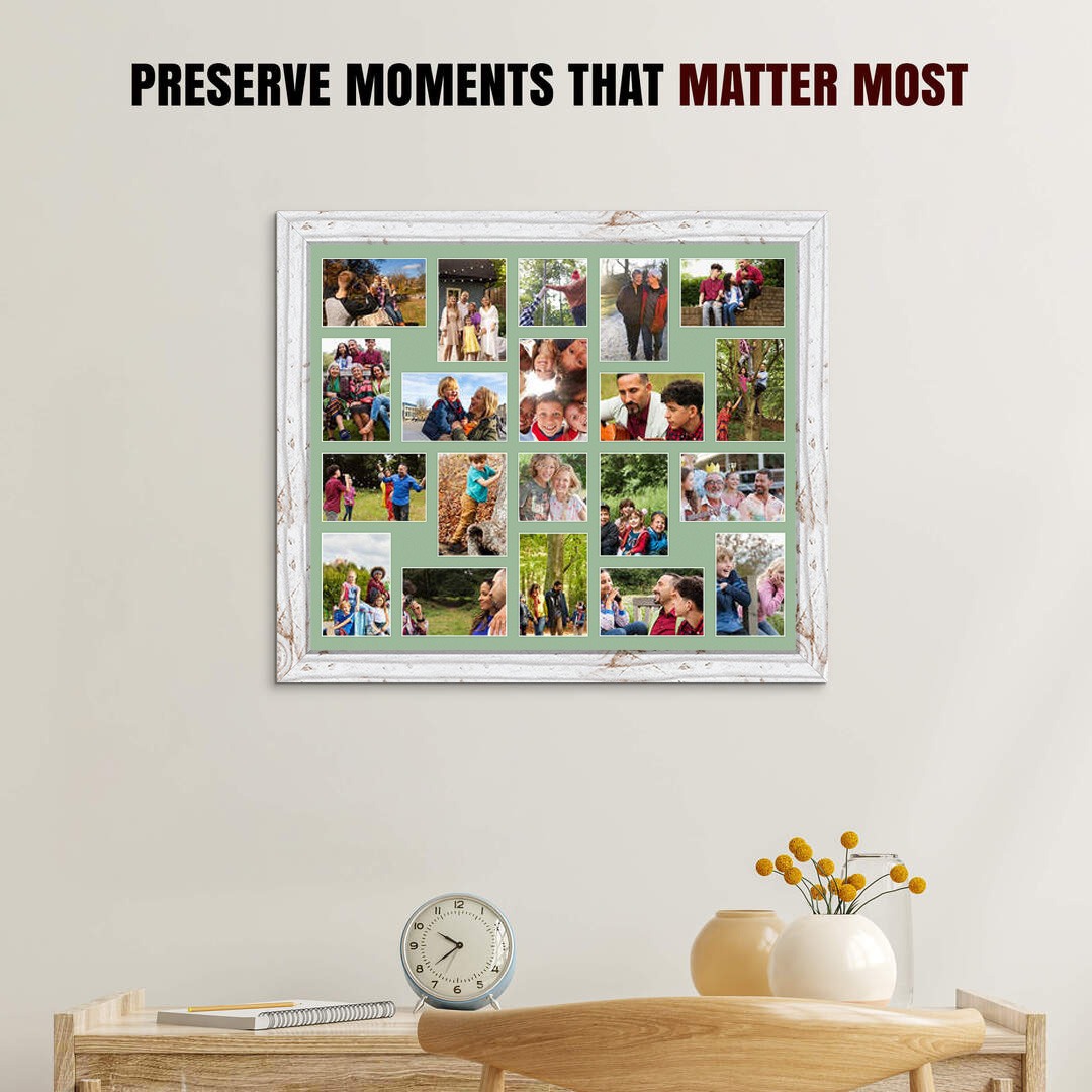 80x70cm White Rustic Modern Multi Aperture Photo Frame - Fits 6x4" (x18) & 4x4" (x2) Photos | Collage Frame thumbnail 2