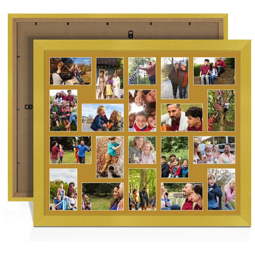 80x70cm Gold Modern Multi Aperture Photo Frame - Fits 6x4" (x18) & 4x4" (x2) Photos | Collage Frame
