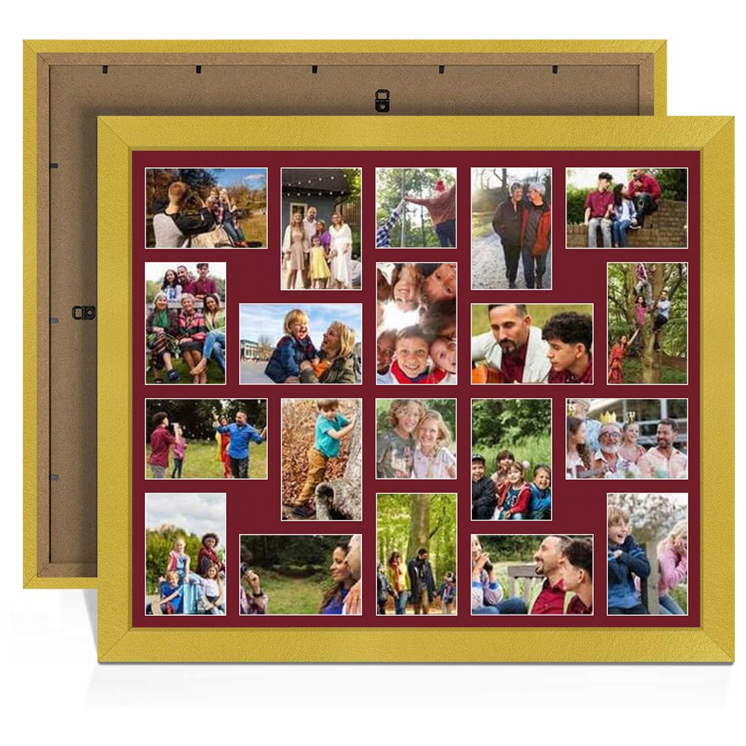 80x70cm Gold Modern Multi Aperture Photo Frame - Fits 6x4" (x18) & 4x4" (x2) Photos | Collage Frame