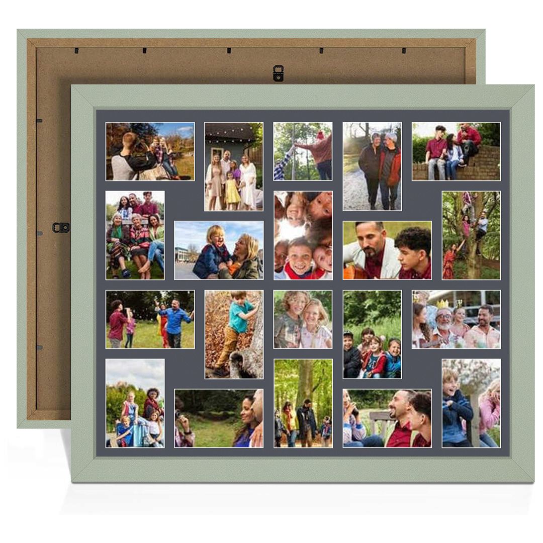 80x70cm Modern Green Multi Aperture Photo Frame - Fits 6x4" (x18) & 4x4" (x2) Photos | Collage Frame