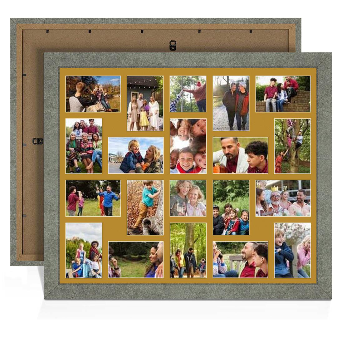 80x70cm Modern Grey Marble Multi Aperture Photo Frame - Fits 6x4" (x18) & 4x4" (x2) Photos | Collage Frame