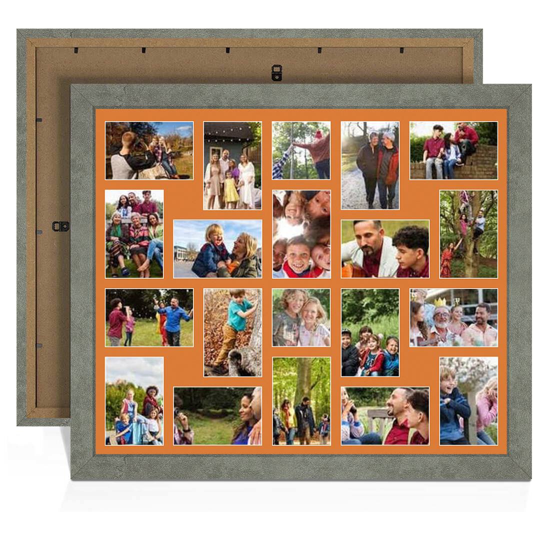 80x70cm Grey Marble Modern Multi Aperture Photo Frame - Fits 6x4" (x18) & 4x4" (x2) Photos | Collage Frame