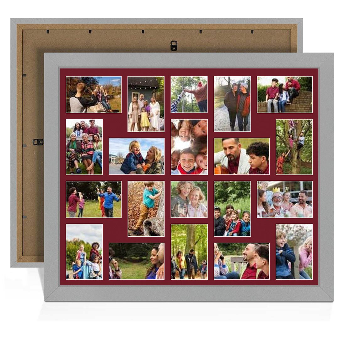80x70cm Light Grey Modern Multi Aperture Photo Frame - Fits 6x4" (x18) & 4x4" (x2) Photos | Collage Frame