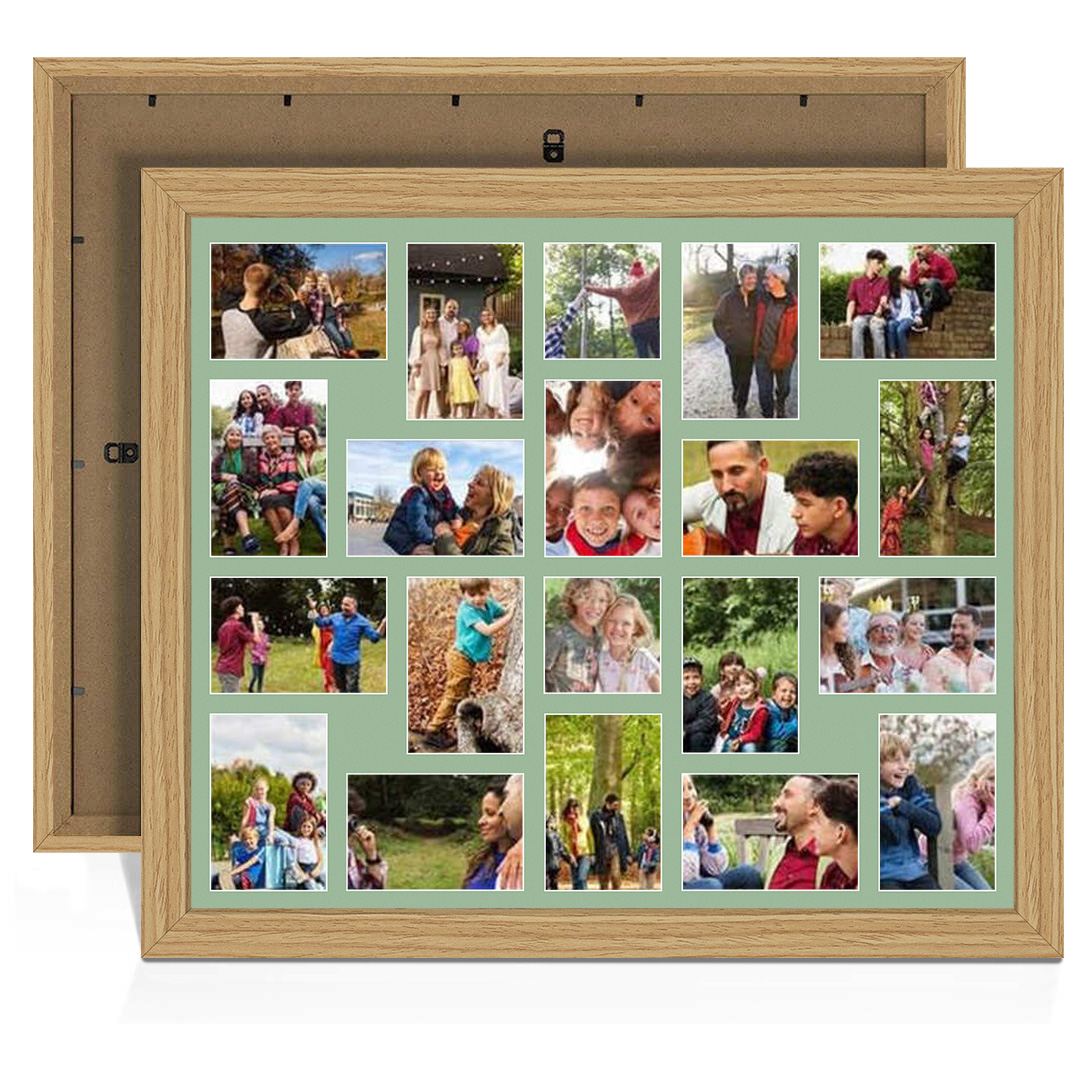 80x70cm Light Oak Modern Multi Aperture Photo Frame - Fits 6x4" (x18) & 4x4" (x2) Photos | Collage Frame