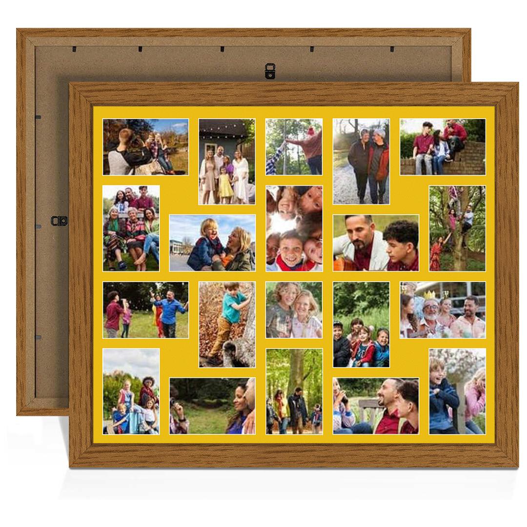 80x70cm Modern Oak Multi Aperture Photo Frame - Fits 6x4" (x18) & 4x4" (x2) Photos | Collage Frame