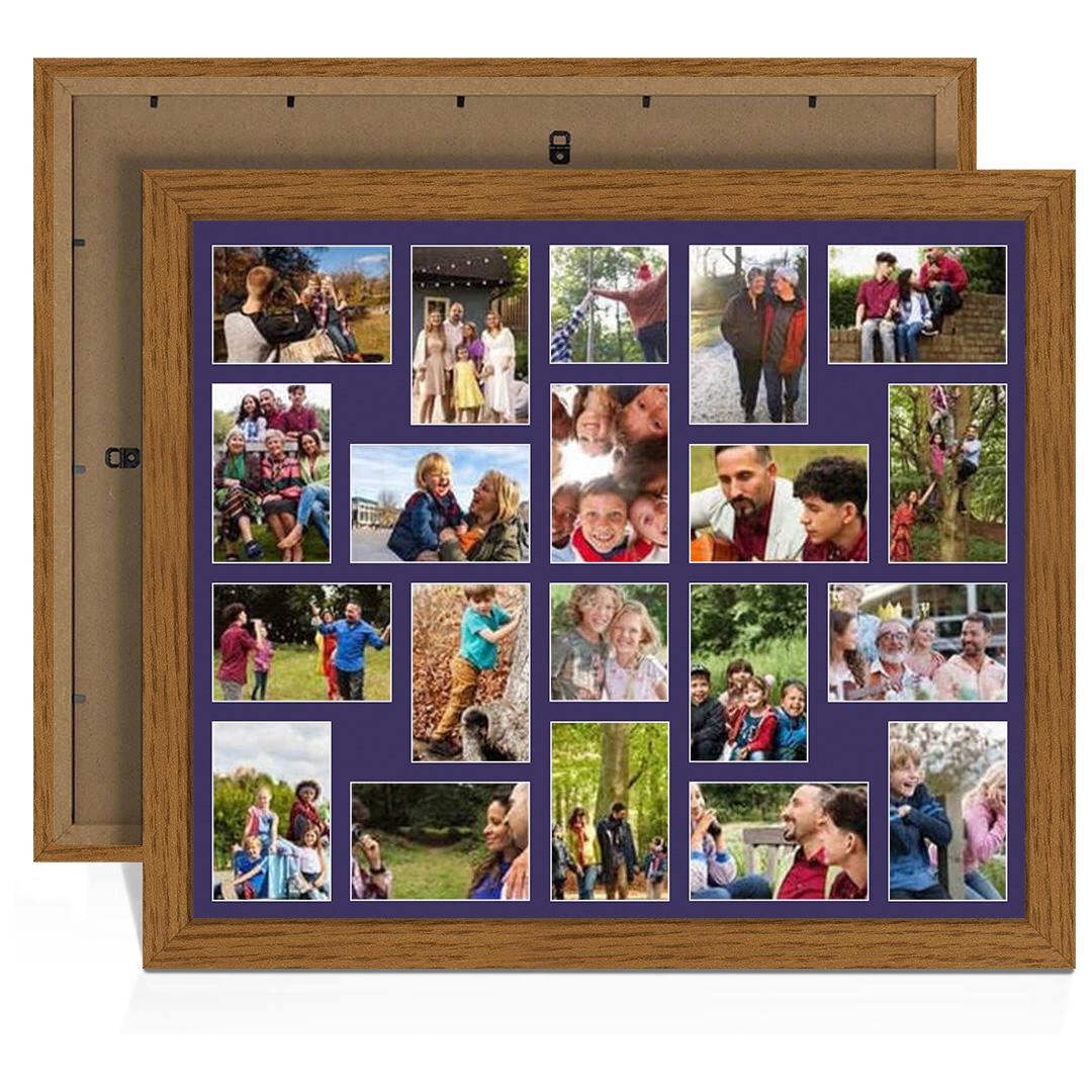 80x70cm Modern Oak Multi Aperture Photo Frame - Fits 6x4" (x18) & 4x4" (x2) Photos | Collage Frame