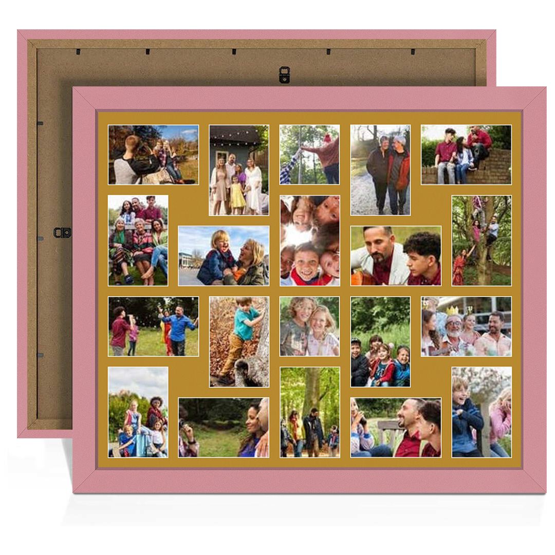 80x70cm Pastel Pink Modern Multi Aperture Photo Frame - Fits 6x4" (x18) & 4x4" (x2) Photos | Collage Frame