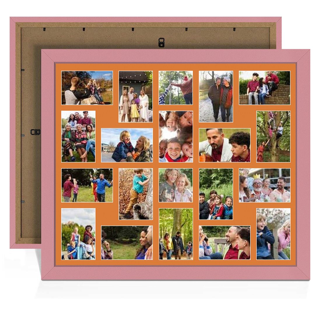 80x70cm Pastel Pink Modern Multi Aperture Photo Frame - Fits 6x4" (x18) & 4x4" (x2) Photos | Collage Frame