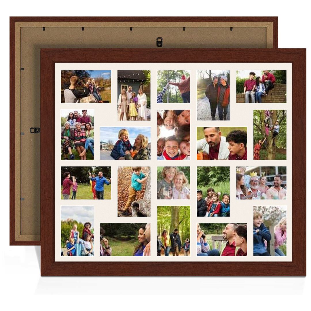 80x70cm Modern Rose Wood Multi Aperture Photo Frame - Fits 6x4" (x18) & 4x4" (x2) Photos | Collage Frame