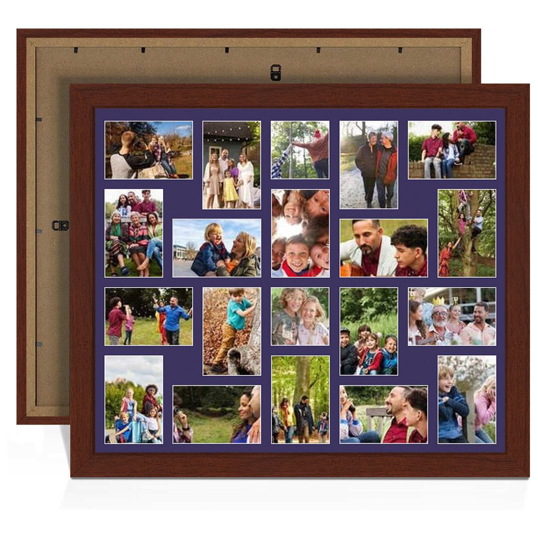 80x70cm Rose Wood Modern Multi Aperture Photo Frame - Fits 6x4" (x18) & 4x4" (x2) Photos | Collage Frame