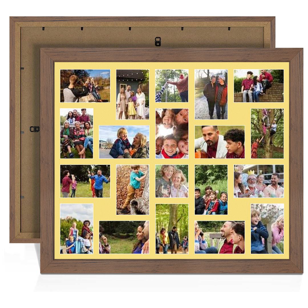 80x70cm Walnut Modern Multi Aperture Photo Frame Holds 6x4" (x18) & 4x4" (x2) Photos With Primrose Mount | Modern Collage Frame