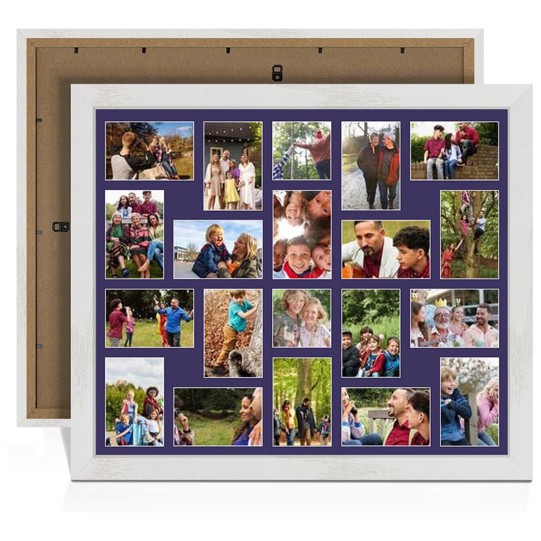 80x70cm Modern Ash White Multi Aperture Photo Frame - Fits 6x4" (x18) & 4x4" (x2) Photos | Collage Frame