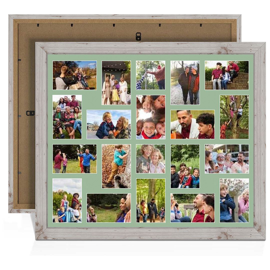 80x70cm White Rustic Modern Multi Aperture Photo Frame - Fits 6x4" (x18) & 4x4" (x2) Photos | Collage Frame
